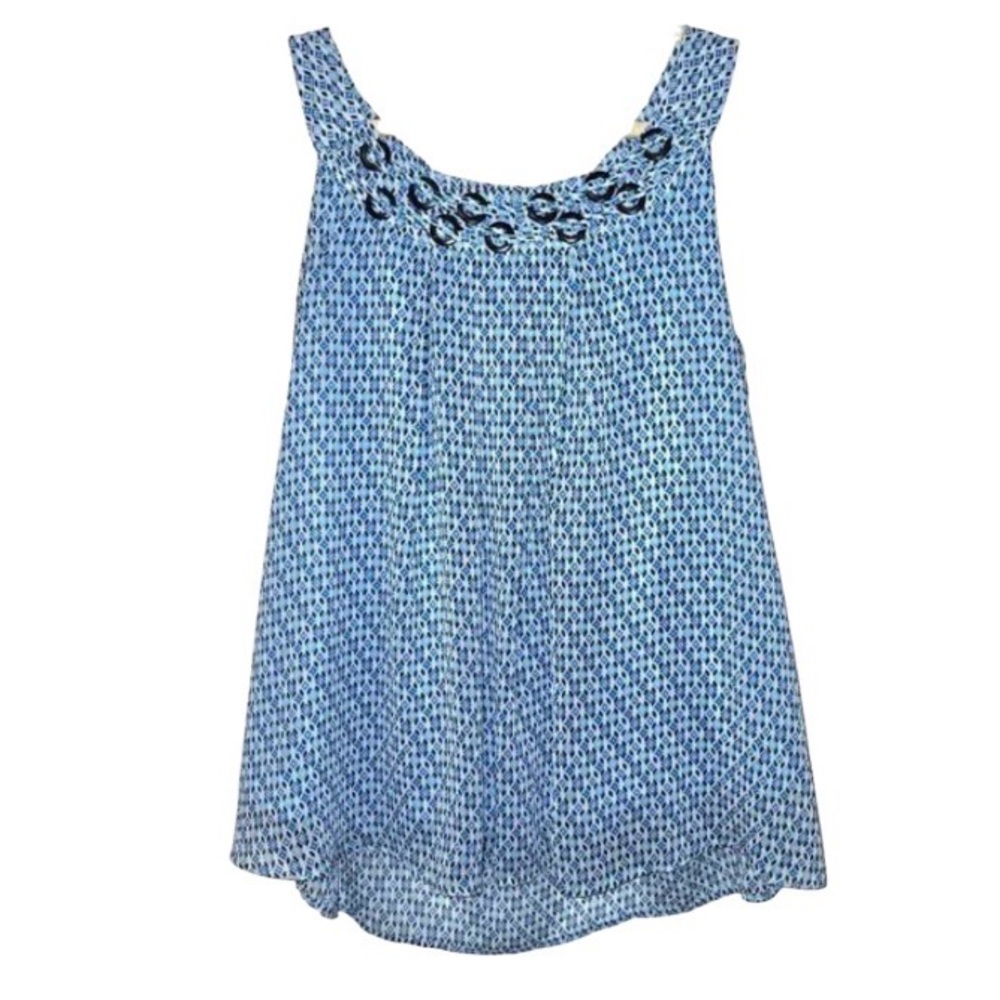 Zac & Rachel Blue Patterned Sleeveless Blouse Women’s Large Flowy Lined Bohemian